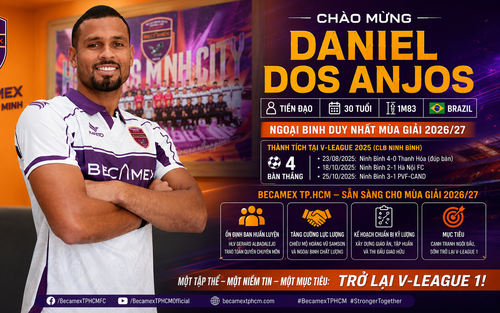 Becamex TP.HCM chốt ngoại binh duy nhất: Daniel Dos Anjos tái hợp HLV Gerard Albadalejo