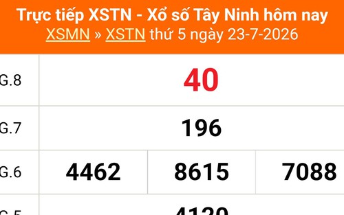 XSTN 23/7 - Kết quả xổ số Tây Ninh hôm nay 23/7/2026 - Trực tiếp XSTN ngày 23 tháng 7