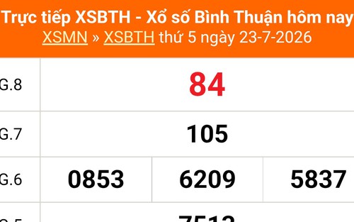 XSBTH 23/7 - Kết quả xổ số Bình Thuận hôm nay 23/7/2026 - Trực tiếp XSBTH ngày 23 tháng 7