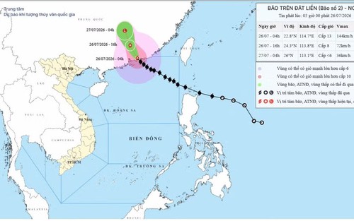 Bão số 2 tiếp tục đi sâu vào đất liền tỉnh Quảng Đông (Trung Quốc) và suy yếu dần