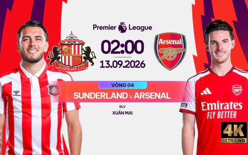 Link xem trực tiếp bóng đá Sunderland vs Arsenal 02h00 ngày 13/9, vòng 4 Ngoại hạng Anh