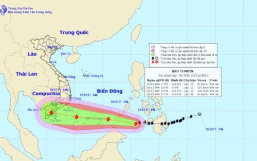 Bão Tembin di chuyển hướng Tây Tây Bắc, có khả năng mạnh thêm