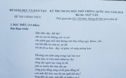 Những góc nhìn trái chiều quanh đề thi văn THPT quốc gia 2018