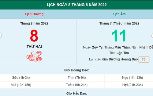 Xem lịch ngày 8 tháng 8 năm 2022 là ngày tốt hay xấu?
