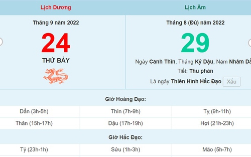 Lịch âm 24/9, xem lịch thứ Bảy ngày 24 tháng 9 năm 2022 là ngày tốt hay xấu?