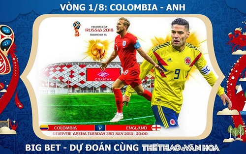 CHỌN KÈO Colombia vs Anh (1h00 ngày 4/7), vòng 1/8 World Cup 2018