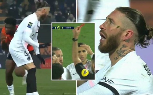 Sergio Ramos lập kỷ lục… thẻ đỏ mới, PSG suýt thua Lorient