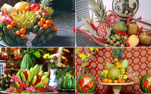 Mâm ngũ quả trên bàn thờ Tết Nhâm Dần 2022 chuẩn Phúc Quý Thọ Khang Ninh