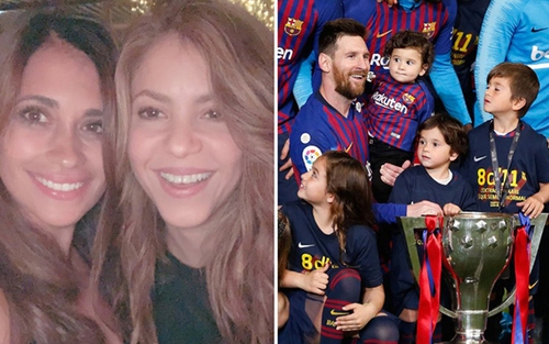 Vợ Messi và Shakira xóa bỏ mâu thuẫn, cùng selfie mừng Barca vô địch Liga
