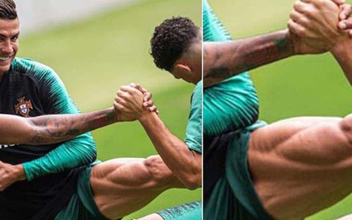 Ronaldo lại vén quần, khoe cơ đùi khủng khi trở lại ĐT Bồ Đào Nha