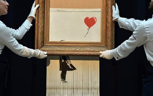 Vụ tranh Bansky tự hủy: dân tình đổ xô tới xem, nhà đấu giá có nhúng tay vào?