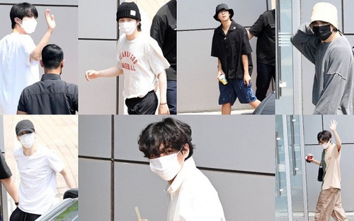 BTS tái xuất đi ghi hình, quần áo thời thượng chuẩn mùa hè