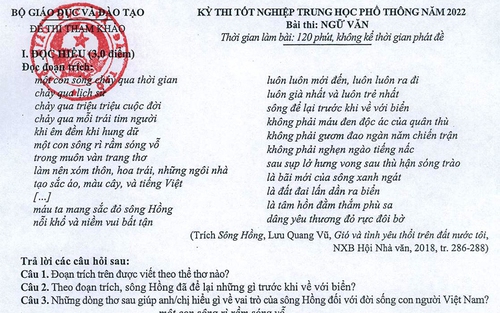 Đề thi Văn Tốt nghiệp THPT năm 2022