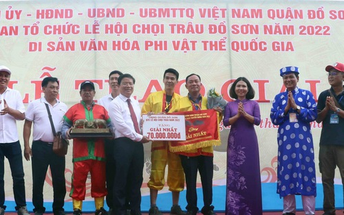 Lễ hội chọi trâu truyền thống Đồ Sơn: Trâu số 08 phường Bàng La giành giải Nhất
