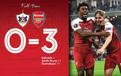 VIDEO Qarabag 0-3 Arsenal: Pháo thủ thắng trận thứ 8 liên tiếp