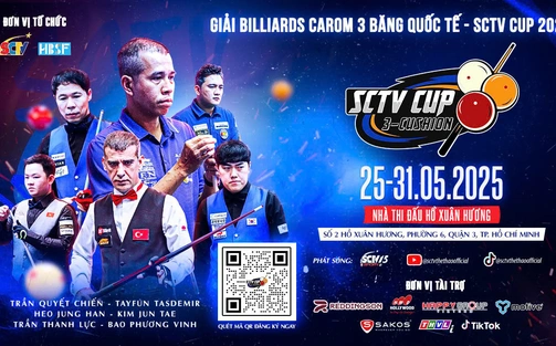 SCTV Cup 2025: Giải Billiards Carom 3 băng quốc tế – 500 triệu đồng chờ nhà vô địch