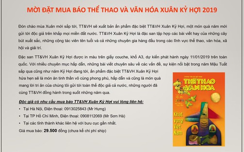MỜI ĐẶT MUA BÁO THỂ THAO VÀ VĂN HÓA XUÂN KỶ HỢI 2019