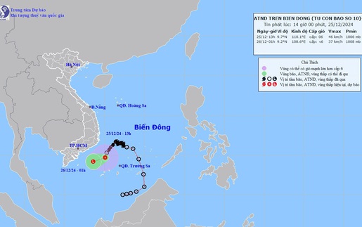 Áp thấp nhiệt đới giật cấp 8, di chuyển theo hướng Tây Tây Nam