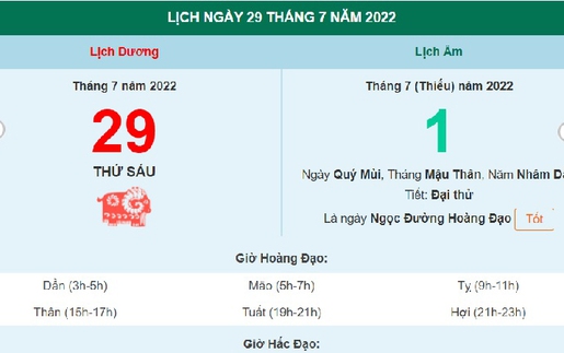 Xem ngày 29 tháng 7 năm 2022 là ngày tốt hay xấu?