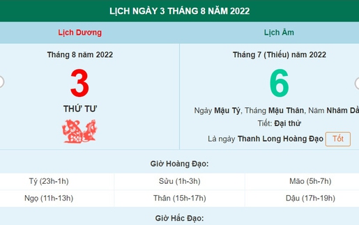 Xem lịch ngày 3 tháng 8 năm 2022 là ngày tốt hay xấu?