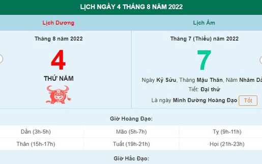 Xem lịch ngày Thất tịch 7/7: Ngày 4 tháng 8 năm 2022 là ngày tốt hay xấu?