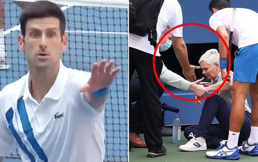 VIDEO clip Novak Djokovic hất bóng trúng mặt trọng tài dây ở US Open 2020