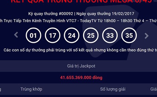 Kết quả xổ số Vietlott: Thêm người trúng giải độc đắc Jackpot 41 tỷ đồng