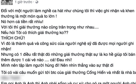 Vì hiểu lầm, Đàm Vĩnh Hưng chỉ trích BTC giải Cống hiến