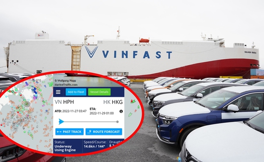 Cập nhật hành trình tàu chở lô VinFast VF 8: Vận tốc 27 km/h, đang trên đường tới Hồng Kông