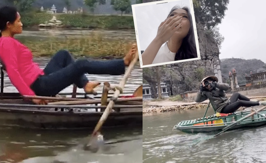 Du khách nước ngoài tròn mắt khi chứng kiến 'khả năng phi thường' của cô lái đò tại Ninh Bình