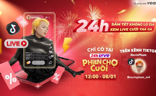 TikToker Phạm Thoại livestream xuyên đêm không nghỉ trong 24h Live Phiên Chợ Cuối