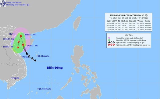 Bão số 5 giật cấp 10, có khả năng mạnh thêm