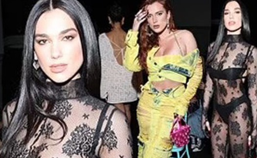 Dua Lipa gợi cảm trong chiếc váy ren xuyên thấu màu đen cùng Bella Thorne nóng bỏng tại Tuần lễ thời trang Milan