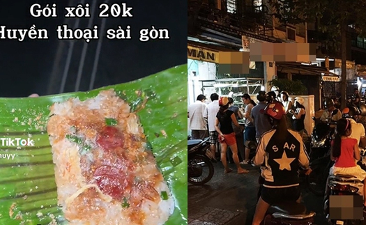 Gói xôi giá 20.000đ với vài lát lạp xưởng mỏng như tờ nhưng nhiều người vẫn chấp nhận chen chúc mua bởi 1 lý do