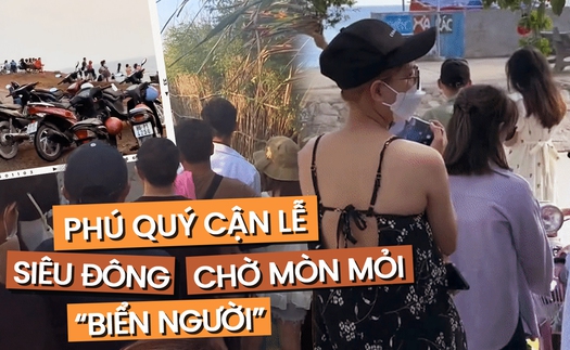 Phú Quý đang quá tải ngày cận lễ 30/4: xếp hàng ra chờ ra biển, một người chụp cả tá người nhìn