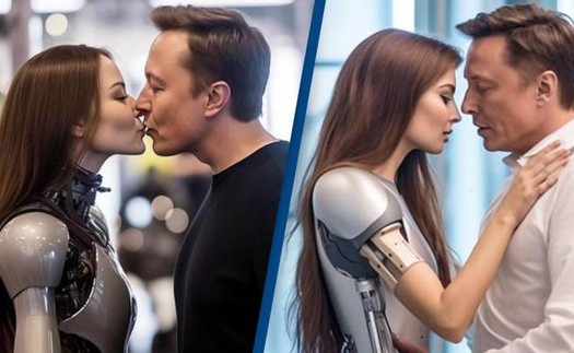 Bức ảnh kỳ lạ chụp Elon Musk hôn robot khiến dân mạng bối rối, sự thật là…