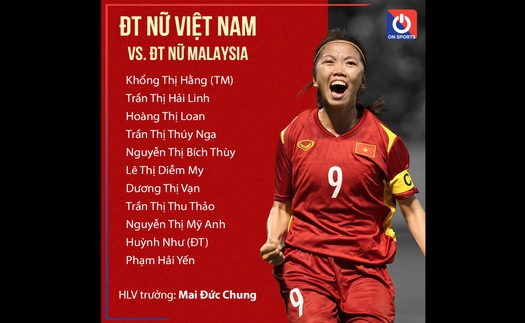 Đội hình xuất phát nữ Việt Nam vs Malaysia: Song sát Huỳnh Như - Hải Yến