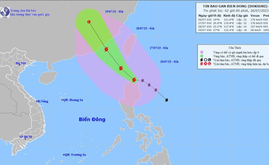 Bão DOKSURI di chuyển theo hướng Tây Bắc, giật trên cấp 17