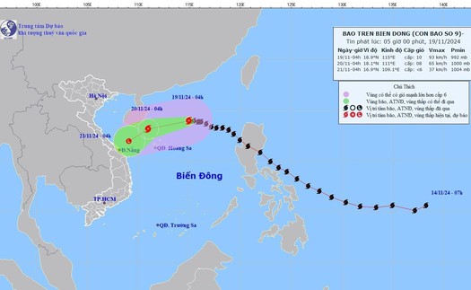 Bão số 9 đi vào khu vực Bắc Biển Đông và suy yếu thêm