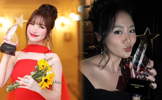 Fan tràn vào chúc mừng khi Hòa Minzy, Văn Mai Hương đồng loạt khoe cúp Cống hiến