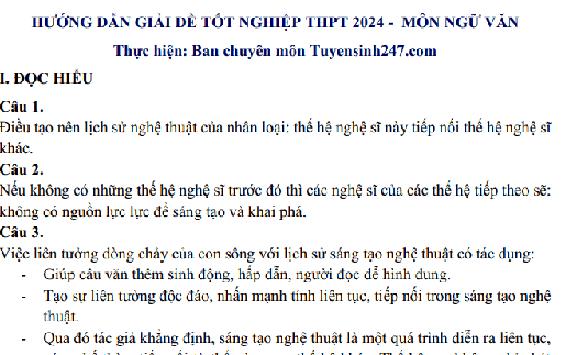 Đáp án môn Văn đề thi tốt nghiệp THPT năm 2024