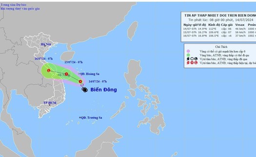 Tin áp thấp nhiệt đới trên Biển Đông sáng 15/7