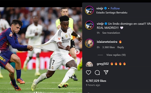 Bức ảnh Pedri "xin áo" Vinicius Jr gây bão mạng xã hội với lượt like cực khủng