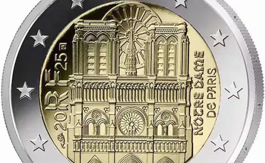 Nhà thờ Đức Bà Paris xuất hiện trên đồng 2 euro mới