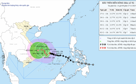Khu vực giữa Biển Đông biển động dữ dội do ảnh hưởng bão số 15