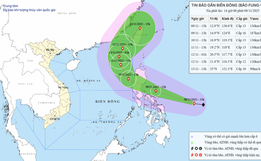 Dự báo ngày 9/11, bão FUNG-WONG gió mạnh cấp 16
