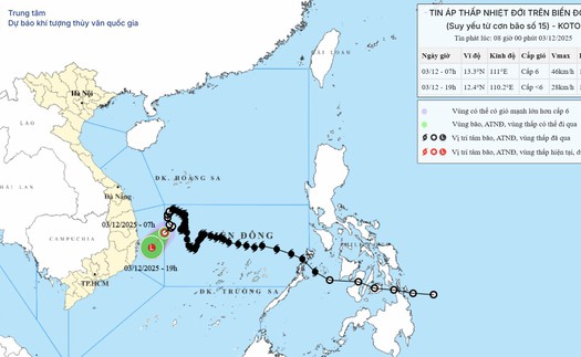 Áp thấp nhiệt đới di chuyển nhanh hướng về vùng biển Đắk Lắk - Khánh Hòa