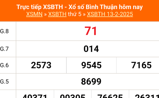 XSBTH 13/2 - Kết quả xổ số Bình Thuận hôm nay 13/2/2025 - Trực tiếp XSBTH ngày 13 tháng 2