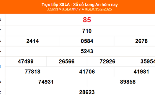 XSLA 15/2 - Kết quả xổ số Long An hôm nay 15/2/2025 - Trực tiếp XSLA ngày 15 tháng 2