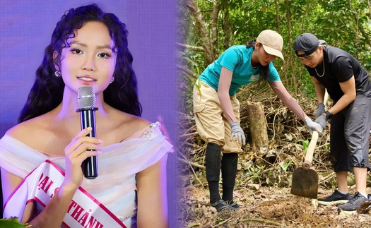 Hình ảnh khác biệt của H'Hen Niê khi "Thảnh thơi" và lúc cùng chồng trồng cây ở Cúc Phương